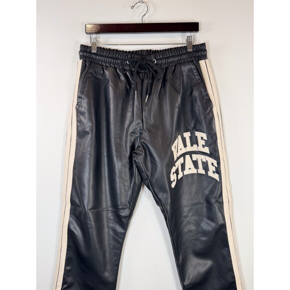 Vale State Mens Track Pants Black Leather Straight Streetwear Large - Picture 7 of 12